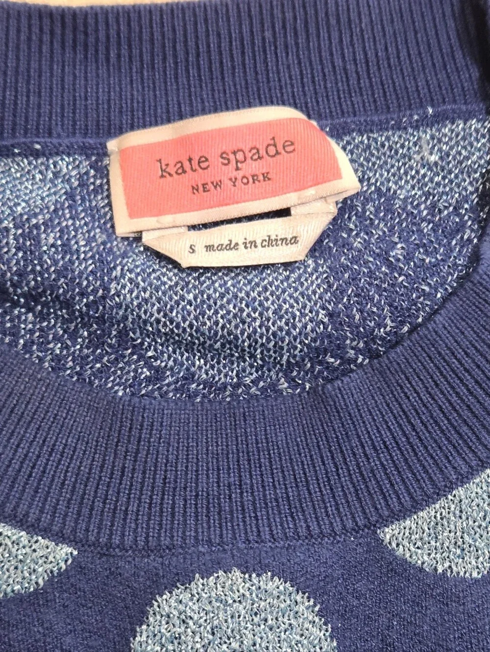 Kate Spade Seaside Dot Sweater Small River Blue Metallic Polka Dot Knit Pullover